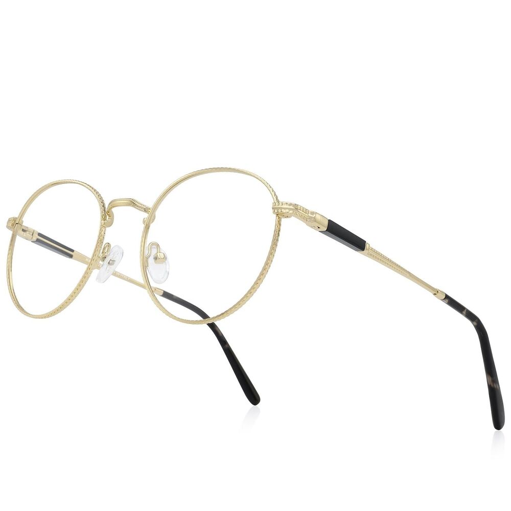 NIB- Metal Round Reading Glasses Classic Retro w/Hard Case Blue Blocking 3.75x